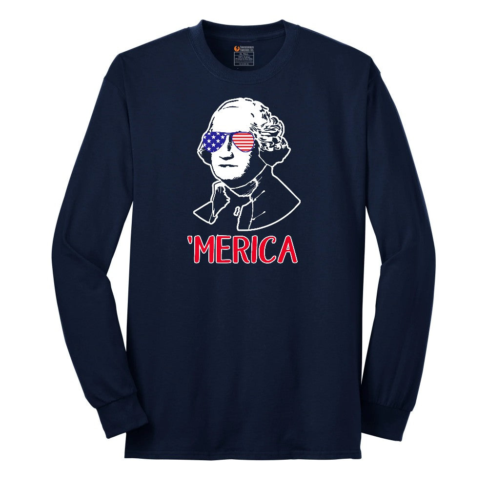 Merica George Washingtong Version Long Sleeve Tee - Navy