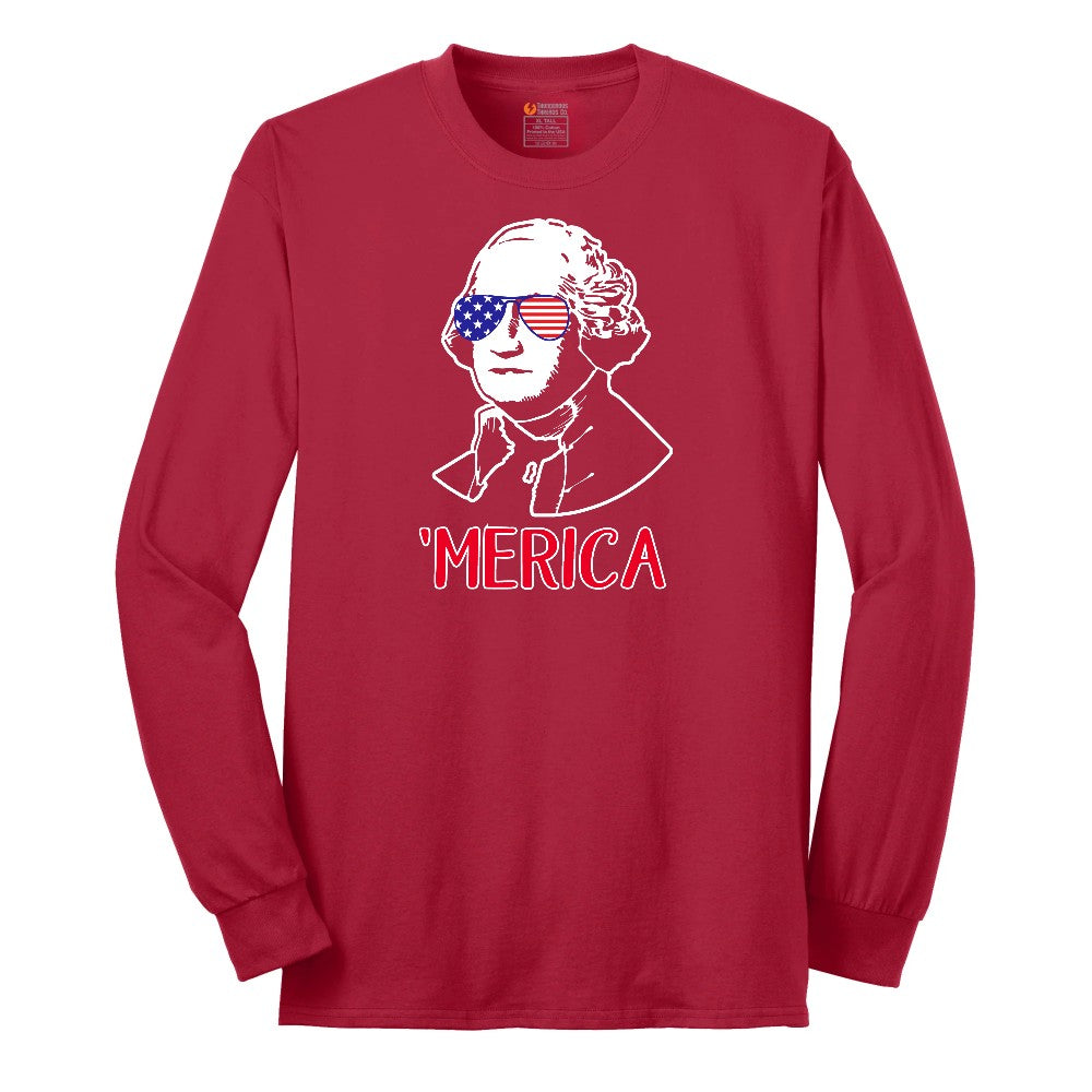 Merica George Washingtong Version Long Sleeve Tee - Red