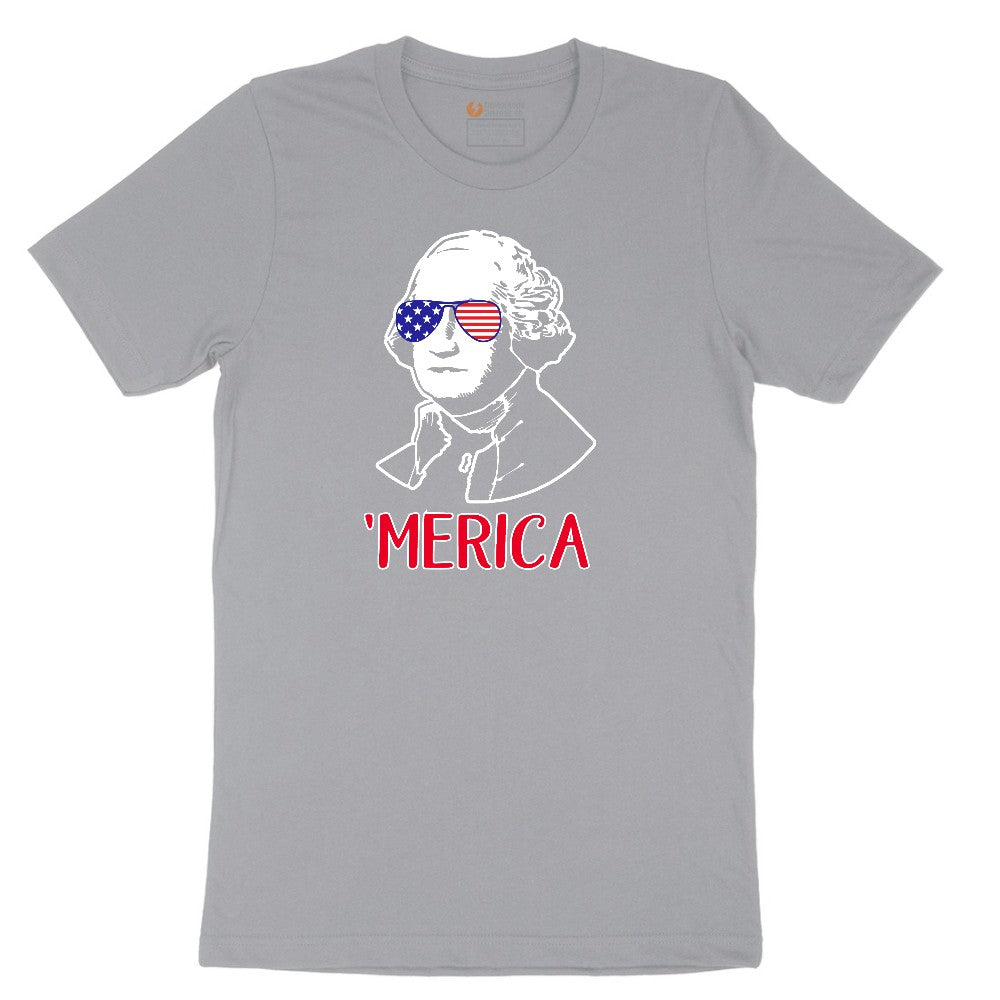 Merica George Washingtong Version Short Sleeve Tee - Athletic Heather Grey