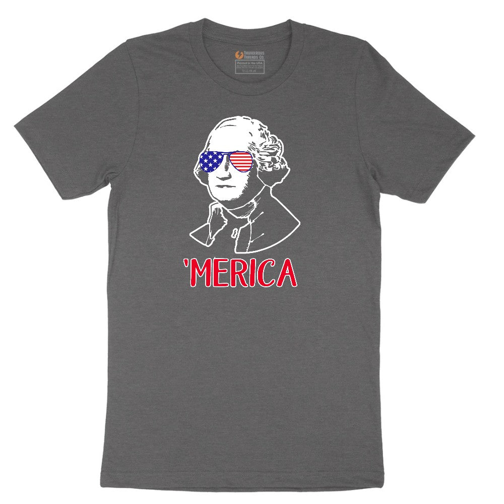 Merica George Washingtong Version Short Sleeve Tee - Dark Heather Grey
