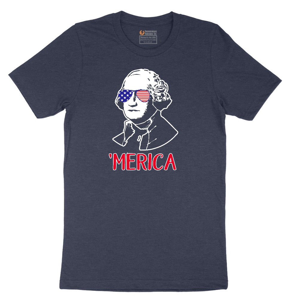 Merica George Washingtong Version Short Sleeve Tee - Heather Navy