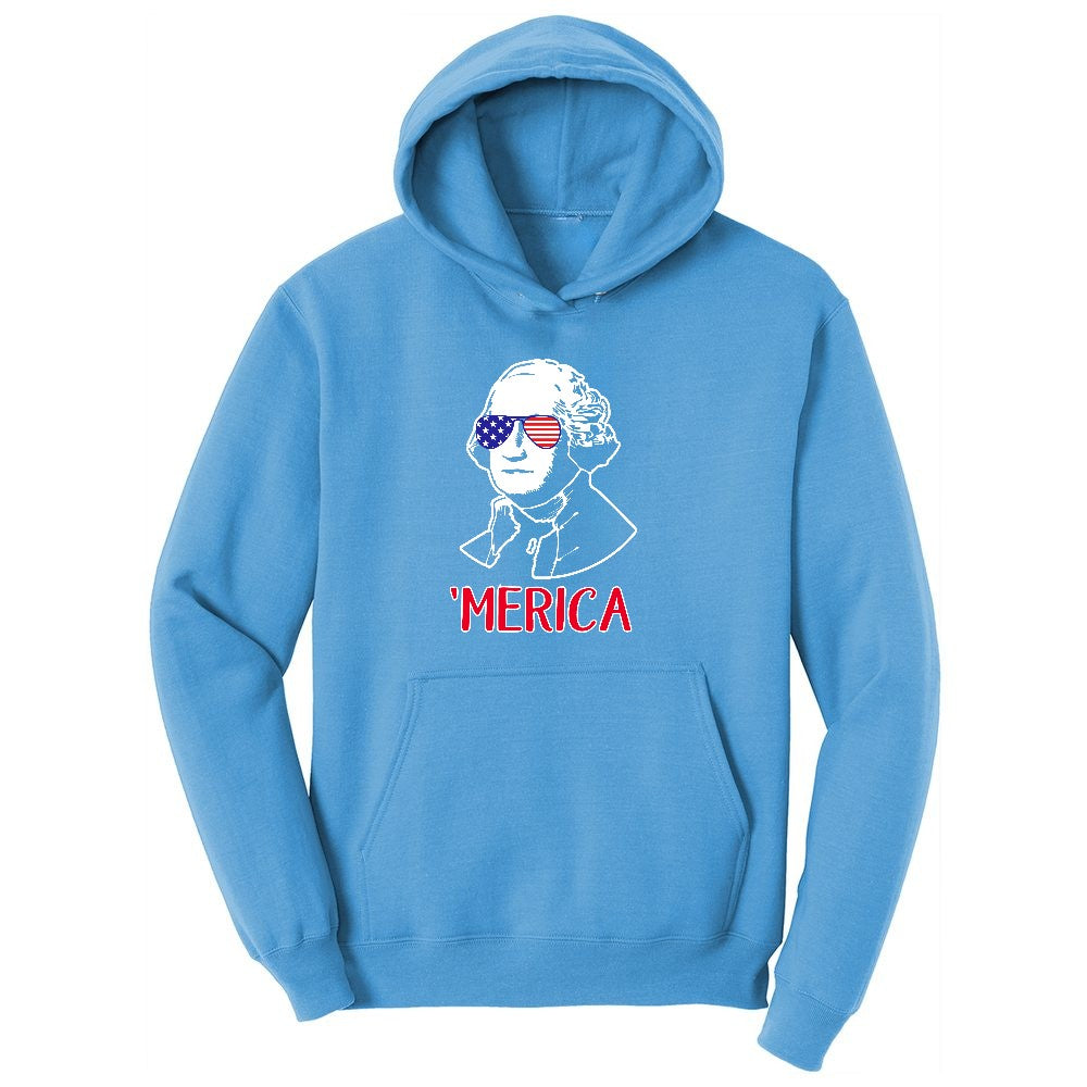 Merica George Washingtong Version Youth Hoodie - Aquatic Blue