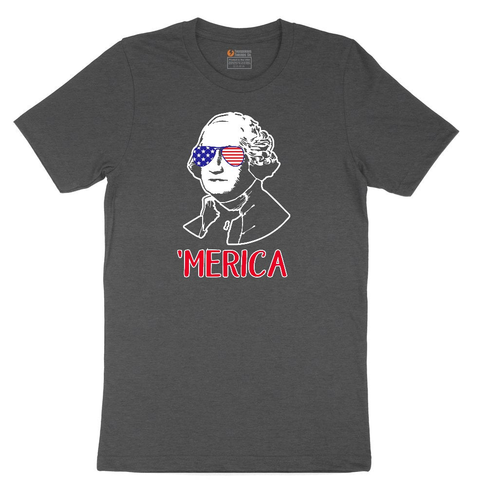 Merica George Washingtong Version Youth Short Sleeve Tee - Dark Heather Grey