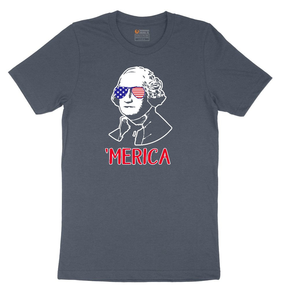 Merica George Washingtong Version Youth Short Sleeve Tee - Heather Navy
