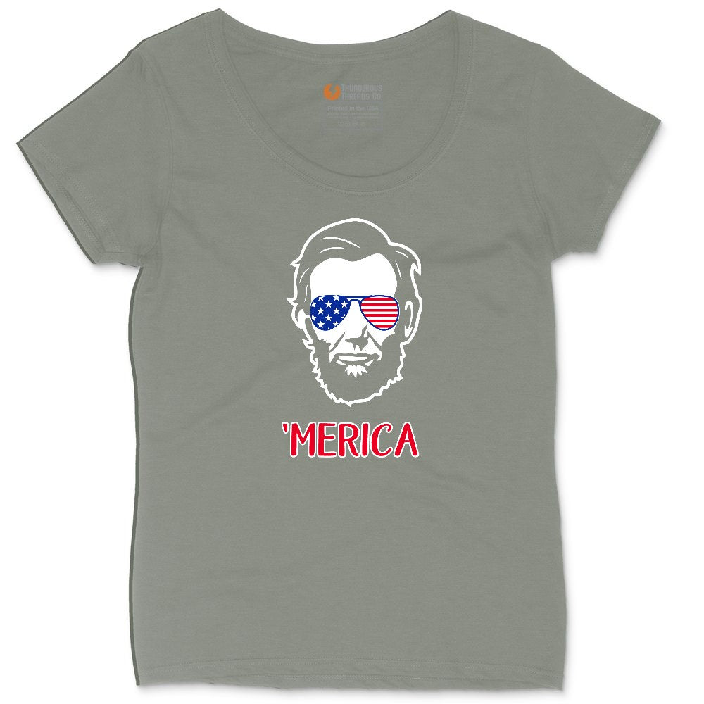 Merica Lincoln Version Ladies Curvy Tee - Bamboo Blackout