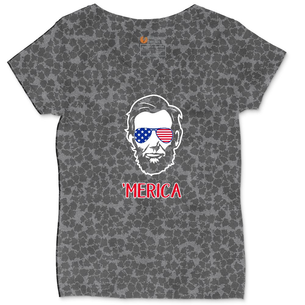Merica Lincoln Version Ladies Curvy Tee - Black Leopard