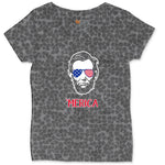 Merica Lincoln Version Ladies Curvy Tee - Black Leopard