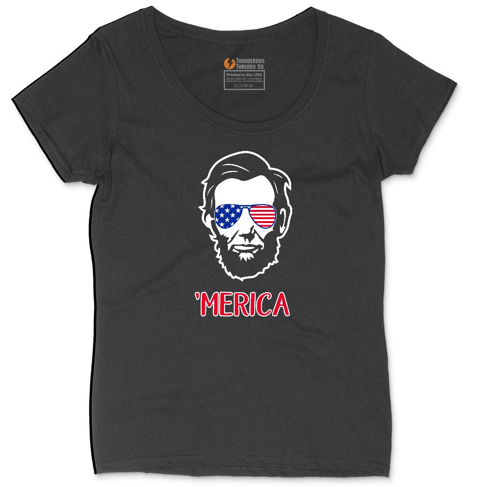 Merica Lincoln Version Ladies Curvy Tee - Black