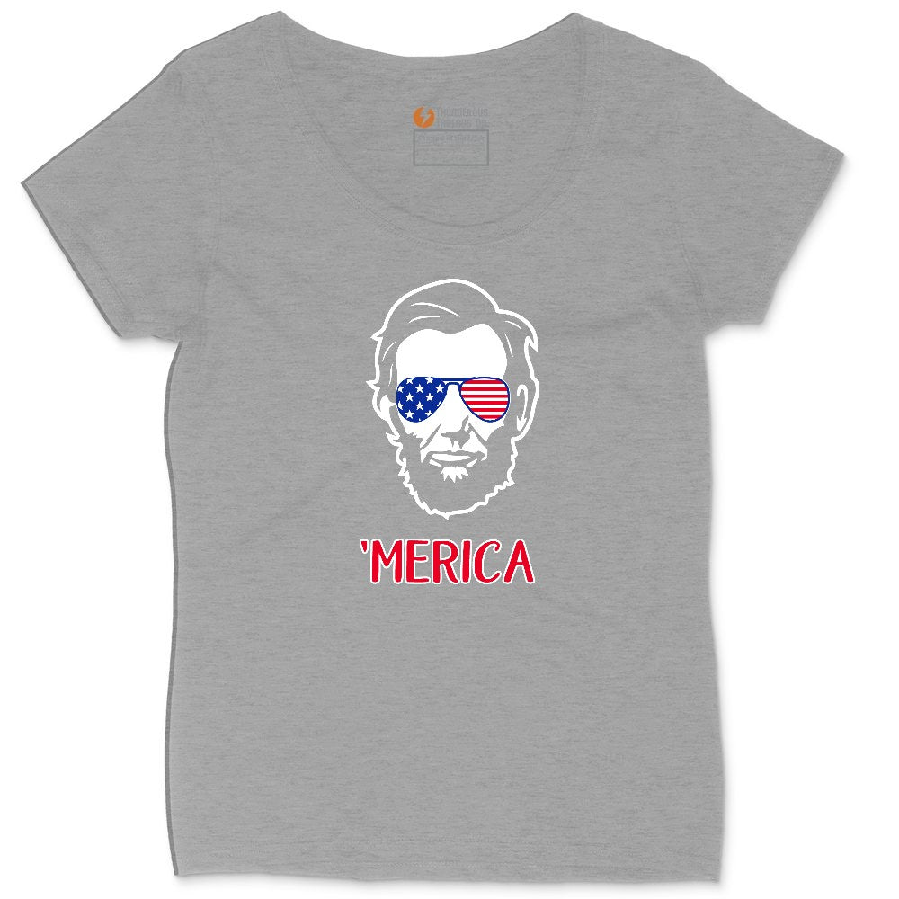Merica Lincoln Version Ladies Curvy Tee - Granite Heather