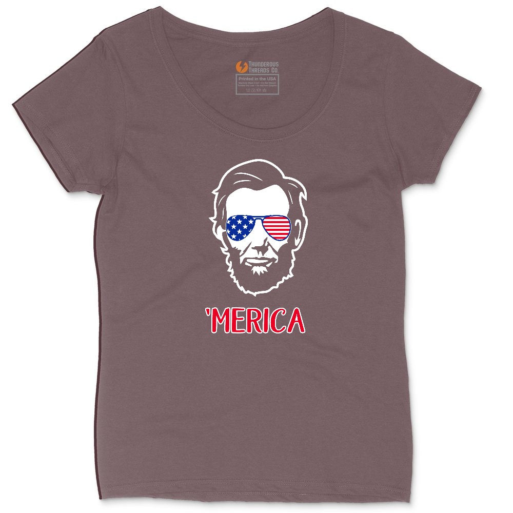 Merica Lincoln Version Ladies Curvy Tee - Sangria Blackout