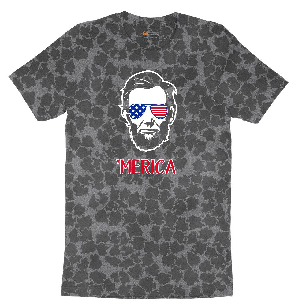 Merica Lincoln Version Ladies Short Sleeve Tee - Black Leopard