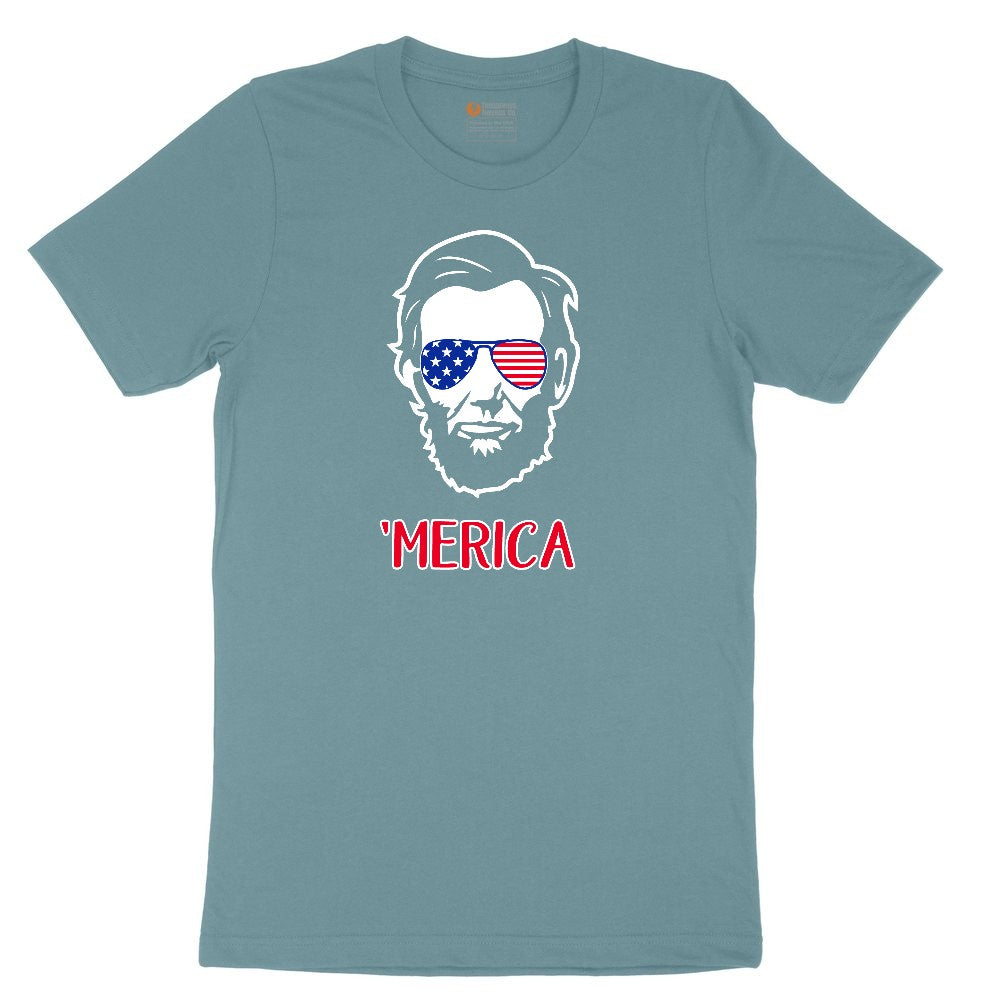 Merica Lincoln Version Ladies Short Sleeve Tee - Surf Blackout