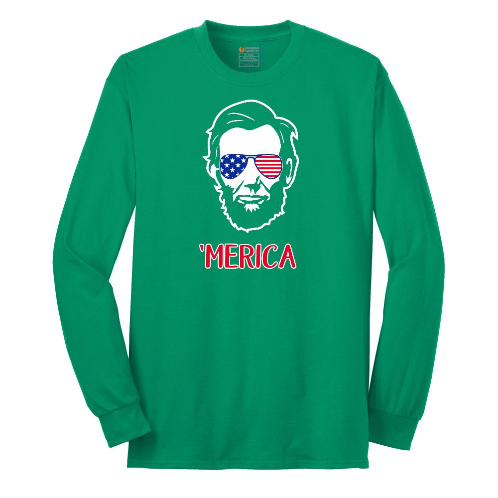 Merica Lincoln Version Long Sleeve Tee - Kelly Green