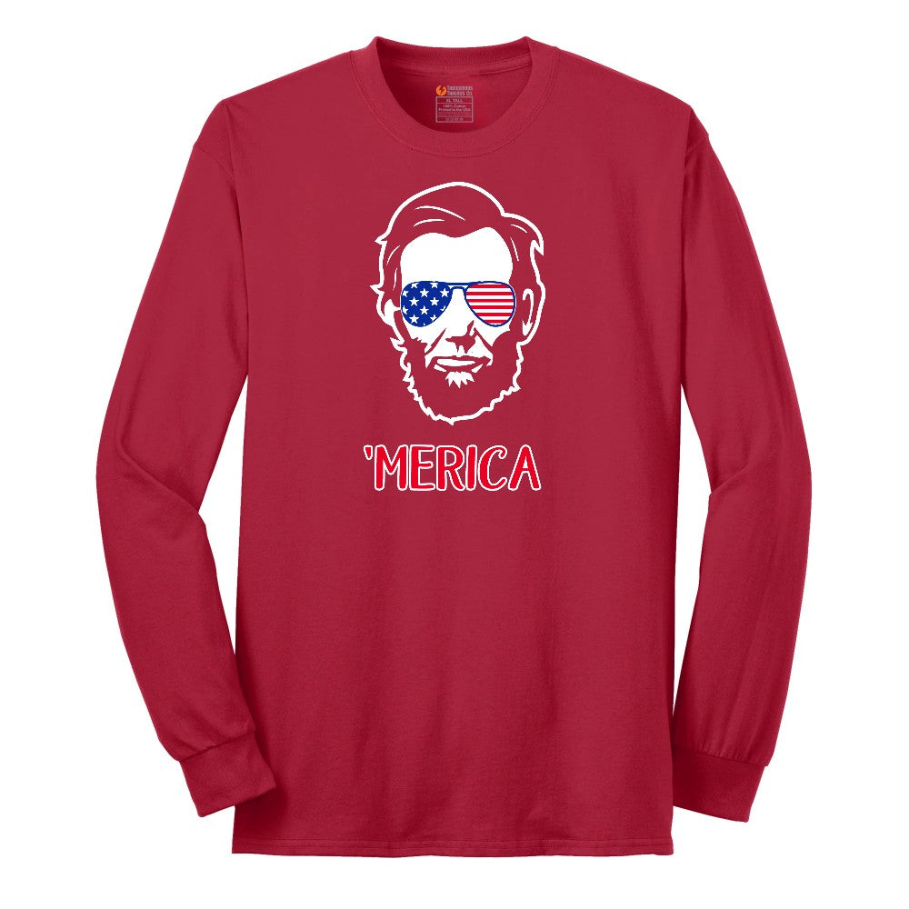 Merica Lincoln Version Long Sleeve Tee - Red