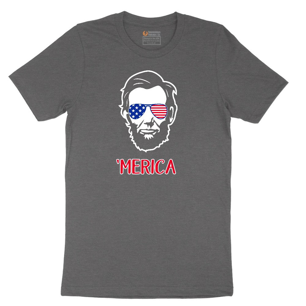 Merica Lincoln Version Short Sleeve Tee - Dark Heather Grey