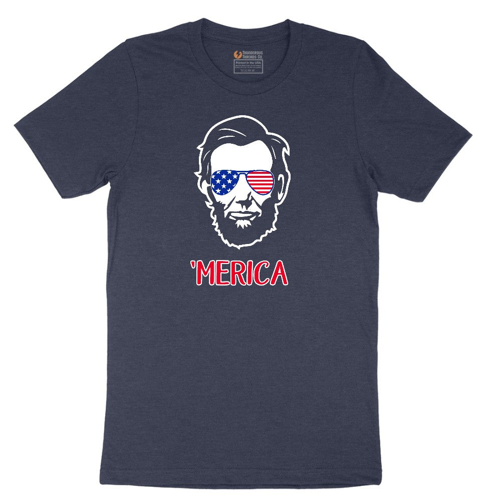 Merica Lincoln Version Short Sleeve Tee - Heather Navy