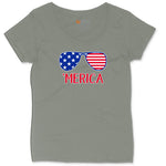 Merica Sunglasses Ladies Curvy Tee - Bamboo Blackout