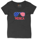 Merica Sunglasses Ladies Curvy Tee - Black