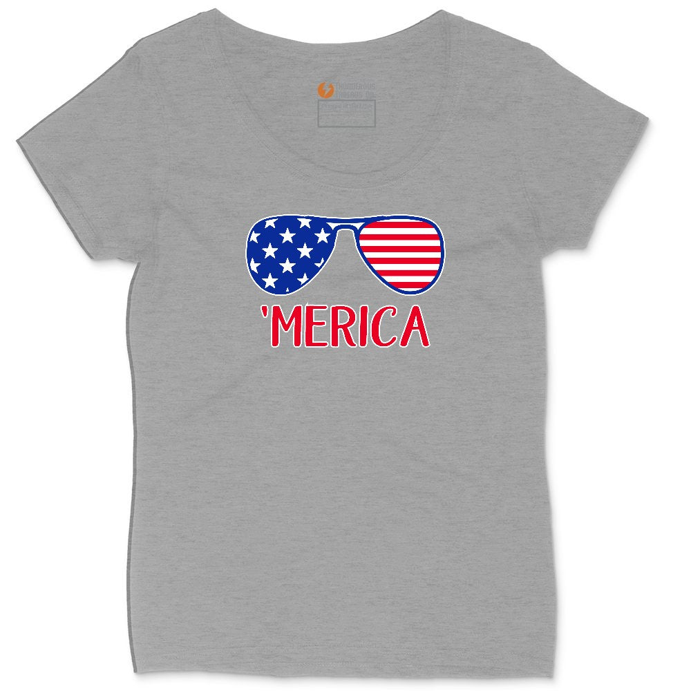 Merica Sunglasses Ladies Curvy Tee - Granite Heather