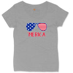 Merica Sunglasses Ladies Curvy Tee - Granite Heather
