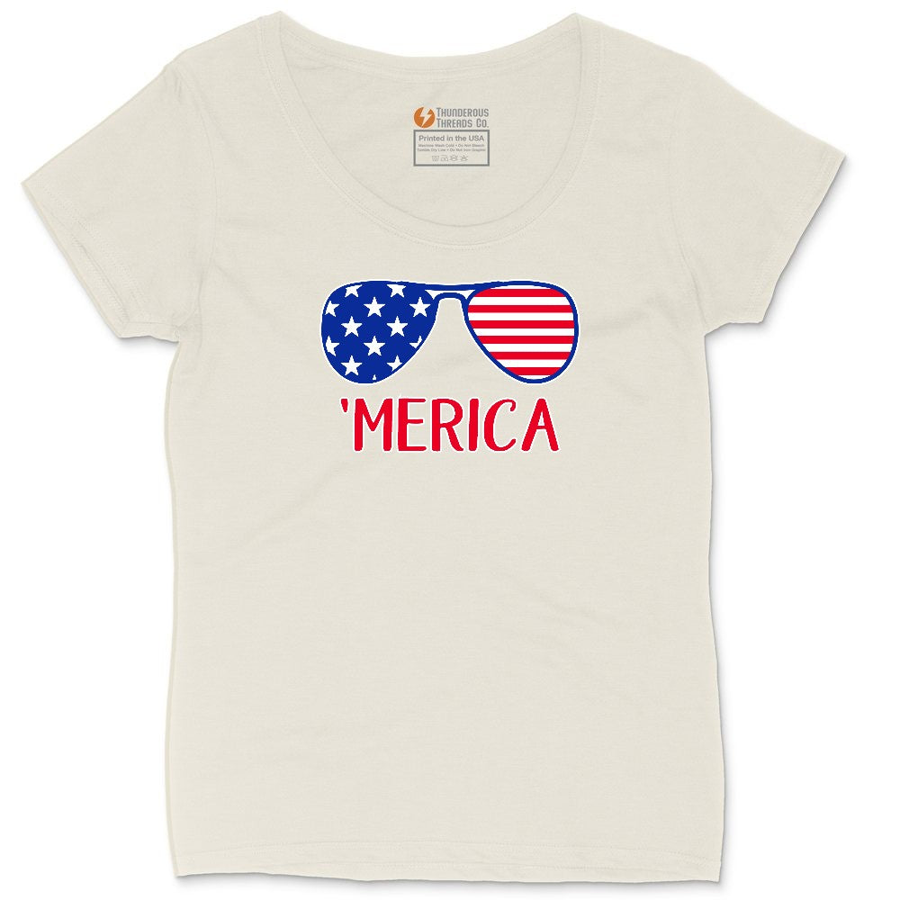 Merica Sunglasses Ladies Curvy Tee - Natural Heather