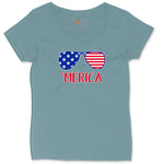 Merica Sunglasses Ladies Curvy Tee - Surf Blackout