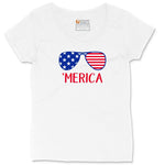 Merica Sunglasses Ladies Curvy Tee - White