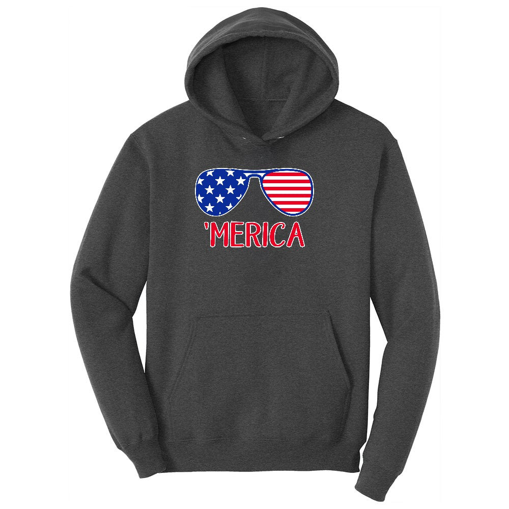 Merica Sunglasses Ladies Hoodie - Dark Heather Grey