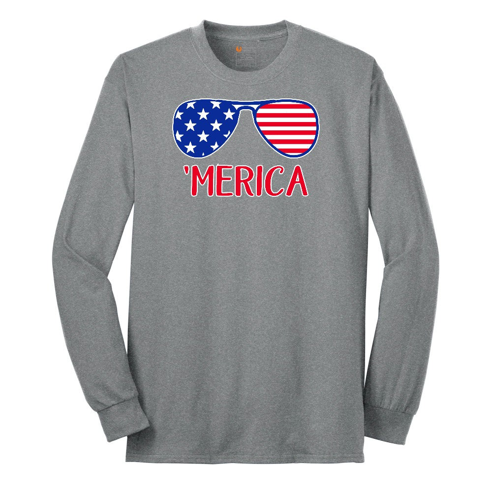 Merica Sunglasses Long Sleeve Tee - Athletic Grey