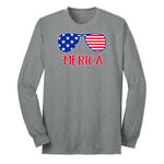 Merica Sunglasses Long Sleeve Tee - Athletic Grey