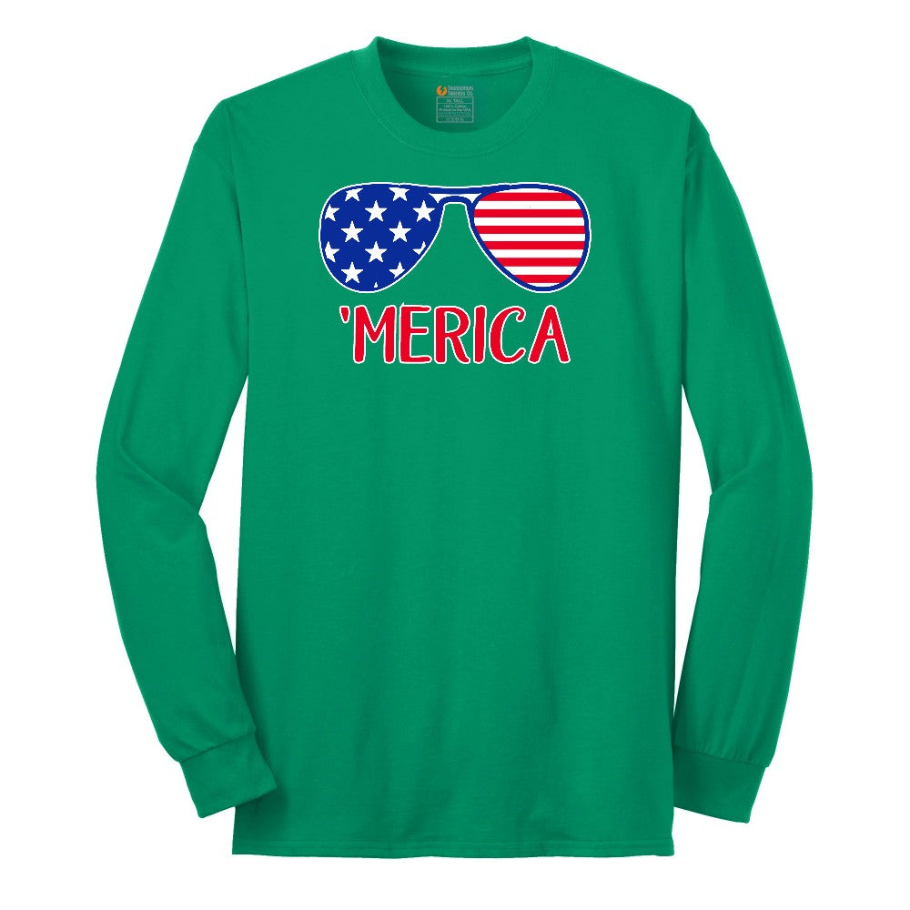 Merica Sunglasses Long Sleeve Tee - Kelly Green