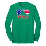 Merica Sunglasses Long Sleeve Tee - Kelly Green