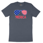 Merica Sunglasses Toddler Short Sleeve Tee - Heather Navy