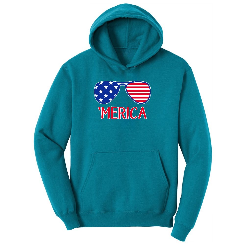 Merica Sunglasses Youth Hoodie - Teal