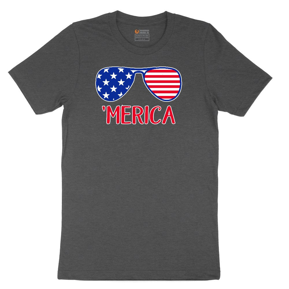 Merica Sunglasses Youth Short Sleeve Tee - Dark Heather Grey