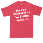Merry Christmas Ya Filthy Animal tall t-shirt for men in Heather Red