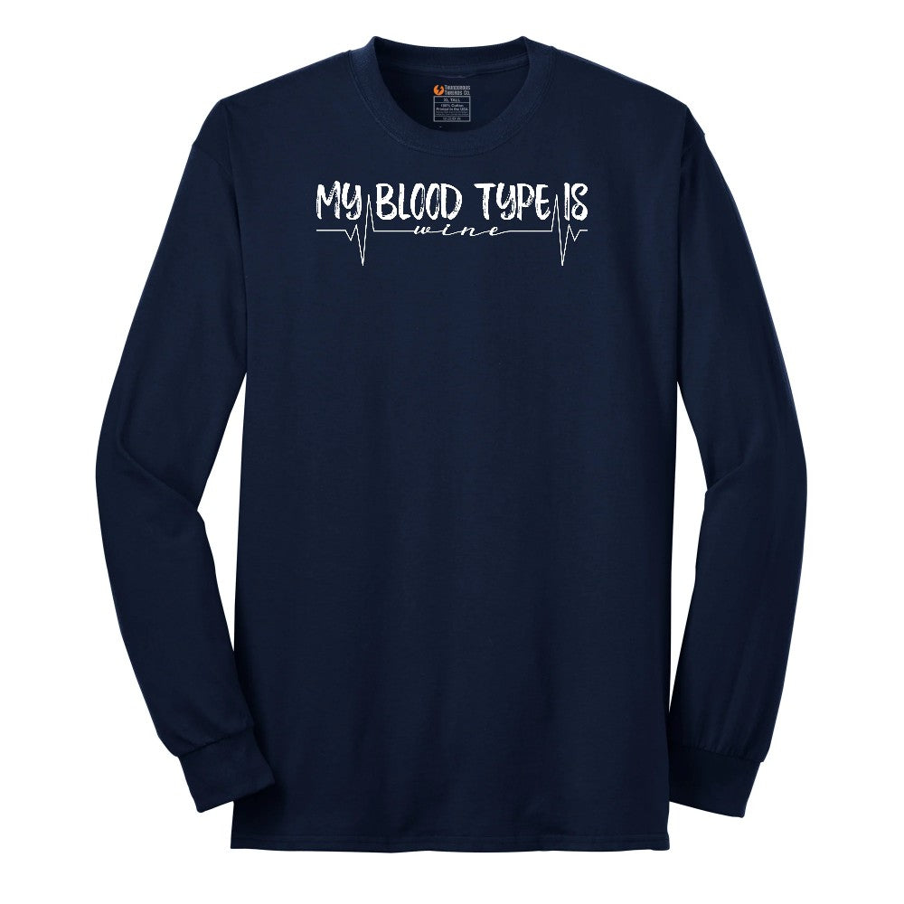 My Blood Type is Wine Long Sleeve Tee - Navy