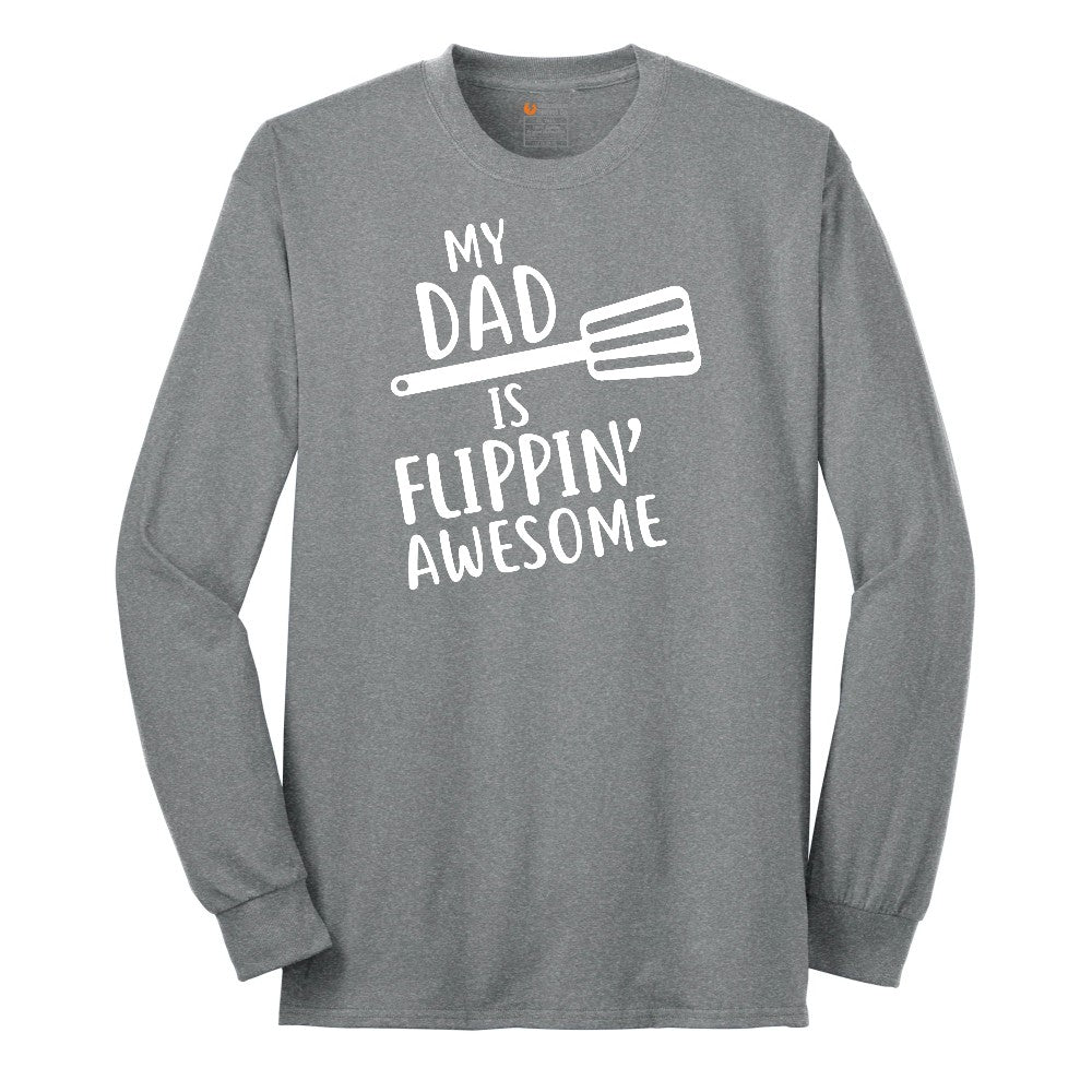 My Dad is Flipping Awesome Long Sleeve Tee - Athletic Grey