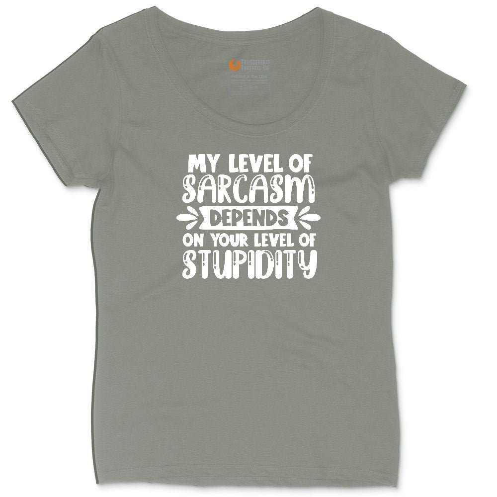 My Level of Sarcasm Depends on Your Level of Stupidity Ladies Curvy Tee - Bamboo Blackout