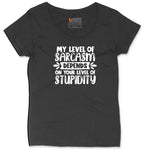 My Level of Sarcasm Depends on Your Level of Stupidity Ladies Curvy Tee - Black