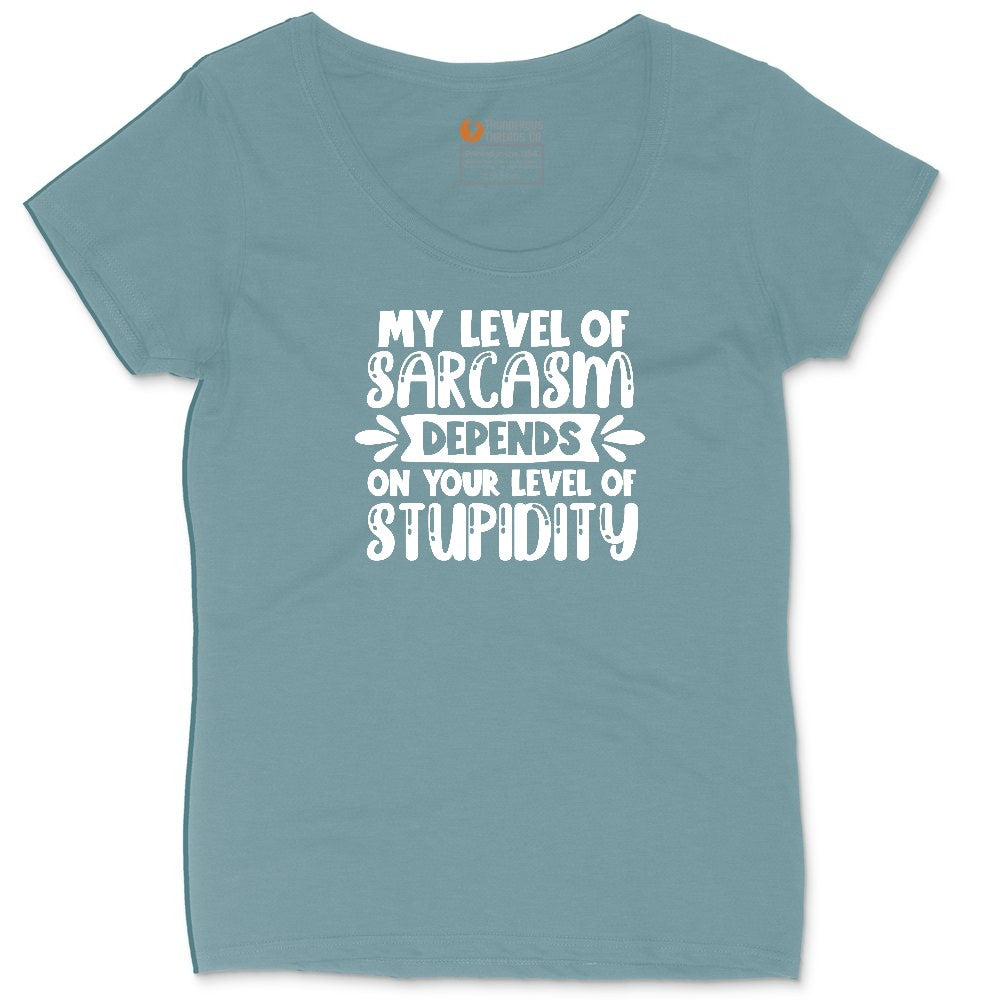 My Level of Sarcasm Depends on Your Level of Stupidity Ladies Curvy Tee - Surf Blackout