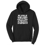 My Level of Sarcasm Depends on Your Level of Stupidity Ladies Hoodie - Jet Black
