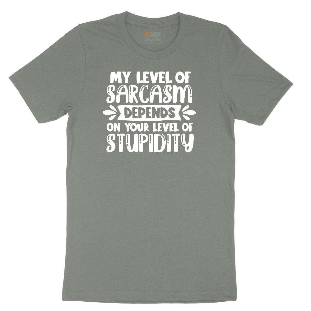 My Level of Sarcasm Depends on Your Level of Stupidity Ladies Short Sleeve Tee - Bamboo Blackout