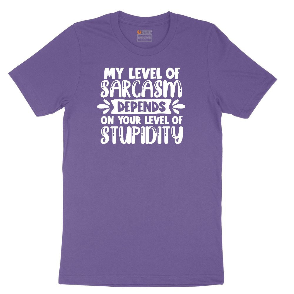 My Level of Sarcasm Depends on Your Level of Stupidity Ladies Short Sleeve Tee - Vintage Purple