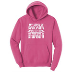 My Level of Sarcasm Depends on Your Level of Stupidity Youth Hoodie - Sangria