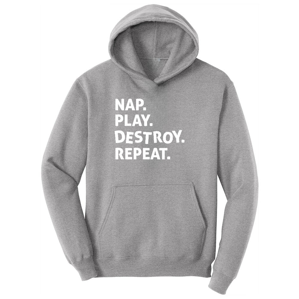 Nap Play Destroy Repeat Youth Hoodie - Athletic Heather