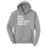 Nap Play Destroy Repeat Youth Hoodie - Athletic Heather
