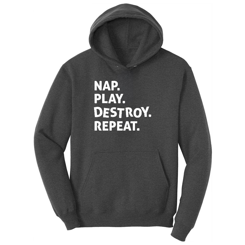 Nap Play Destroy Repeat Youth Hoodie - Dark Heather Grey
