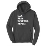 Nap Play Destroy Repeat Youth Hoodie - Dark Heather Grey