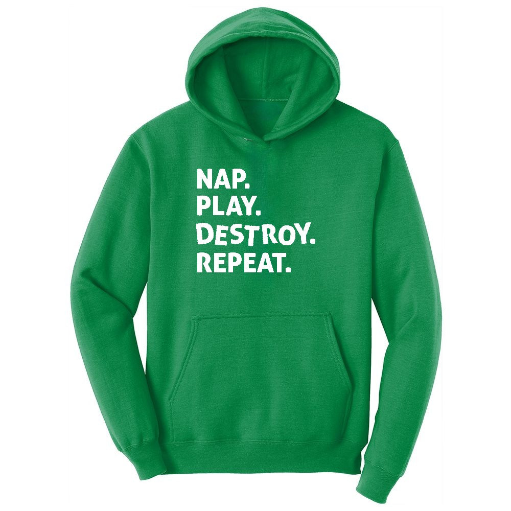 Nap Play Destroy Repeat Youth Hoodie - Kelly Green